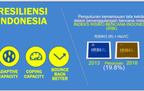 Diapositiva sobre el Indice de Riesgo de Desastres desarrollado en Indonesia. Resalta los aspectos de capacidad de adaptación, capacidad de resistencia/respuesta, y mejor recuperación 