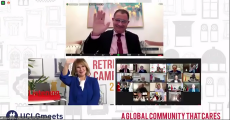 Three different zoom windows displaying: 1) UCLG Secretary General 2) UCLG President 3) UCLG Presidency hand waving goodbye