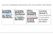 Image 1: Cover of the four learning modules on Localizing the SDGs: 1) Introduction, 2) Planning, 3) Reporting, and 4) Decentralized Cooperation.